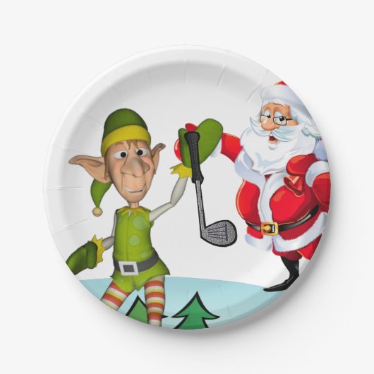 Assiettes En Carton Plaques en papier de Noël, Père Noël Golf (Devant)