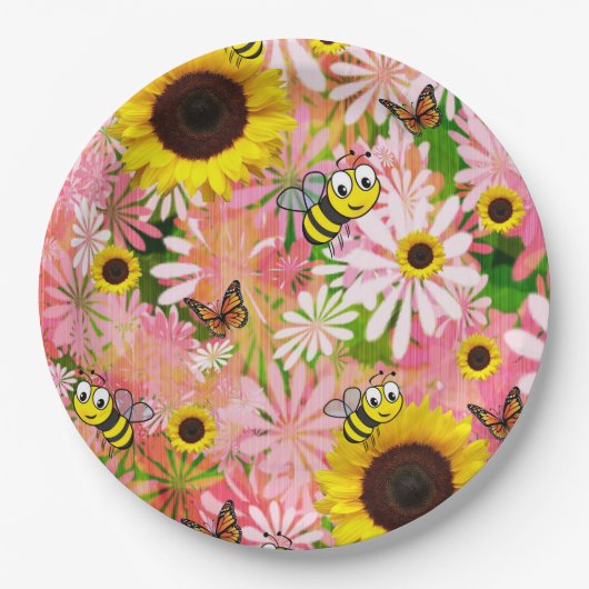 Assiettes En Carton Plaques en papier de papillon de tournesol (Devant)