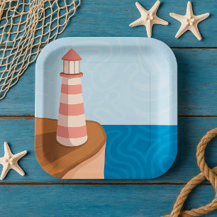 Assiettes En Carton Plaques en papier de paysage de phare rayé