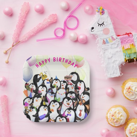 Assiettes En Carton Plaques en papier de pingouin d'anniversaire (Fête)
