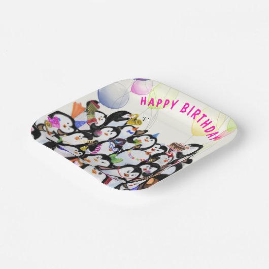 Assiettes En Carton Plaques en papier de pingouin d'anniversaire (Angulaire)
