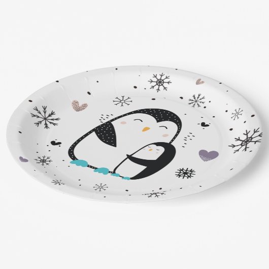 Assiettes En Carton Plaques en papier de pingouin d'hiver (Angle)