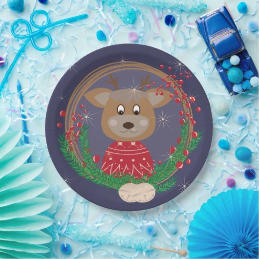 Assiettes En Carton Plaques en papier de portrait de Noël Reinder (Fête)