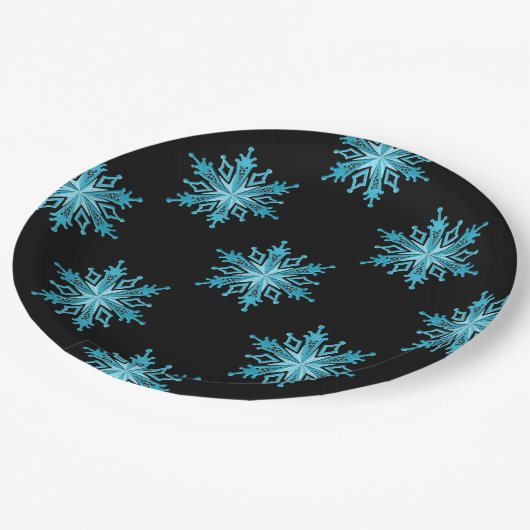 Assiettes En Carton Plaques en papier de vacances Ice Blue Snowflake (Angle)