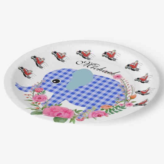 Assiettes En Carton Plaques en papier d'éléphant bleu floral de tourne (Angle)