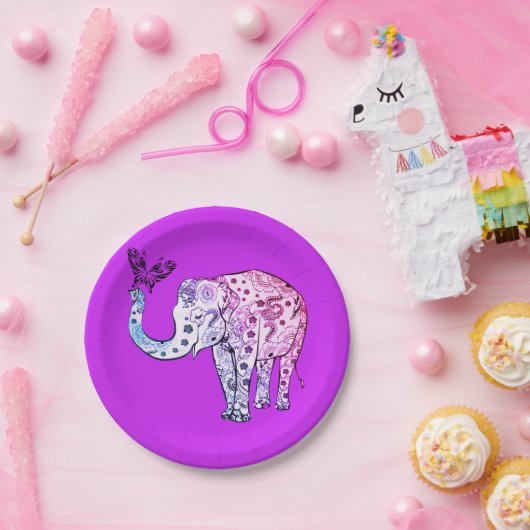 Assiettes En Carton Plaques en papier d'éléphant violet (Fête)