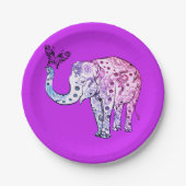 Assiettes En Carton Plaques en papier d'éléphant violet (Devant)