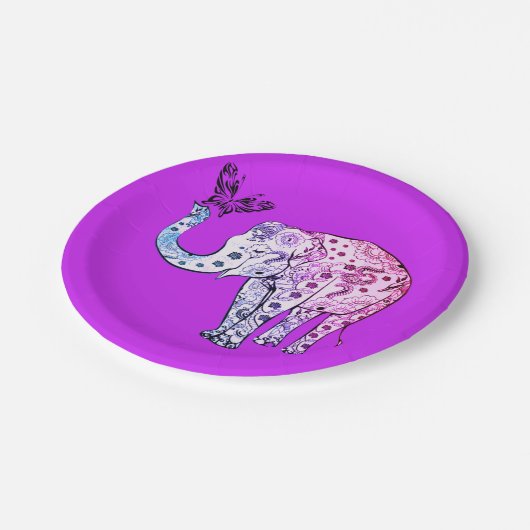 Assiettes En Carton Plaques en papier d'éléphant violet (Angle)