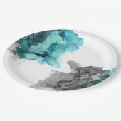 Assiettes En Carton plaques en papier d'encre d'alcool turquoise et gr (Angle)