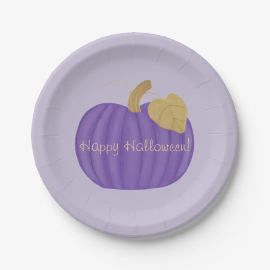 Assiettes En Carton Plaques en papier d'Halloween Citrouille violet (Devant)