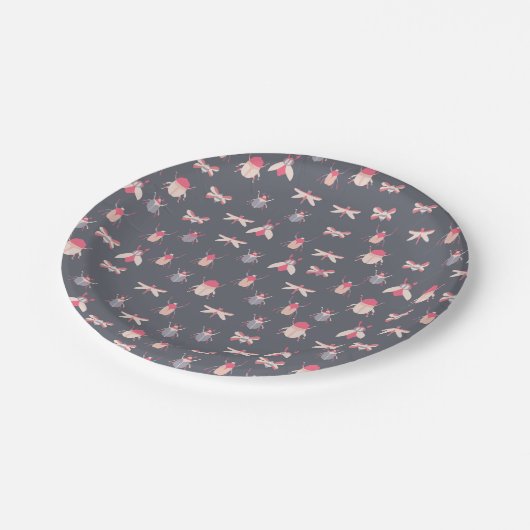 Assiettes En Carton Plaques en papier d'insectes roses (Angle)