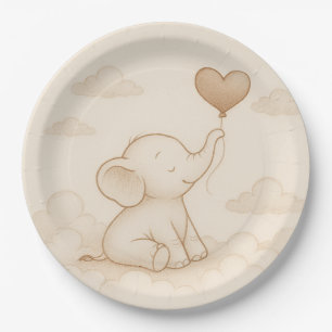 Assiettes En Carton Plaques en papier doux à Baby shower d'éléphant