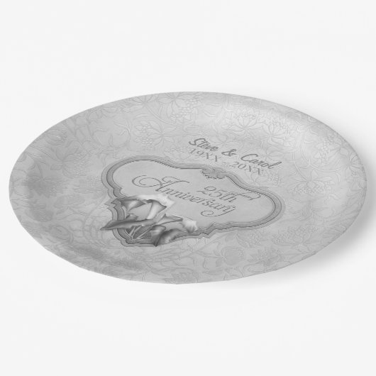 Assiettes En Carton Plaques en papier du 25e anniversaire Silver Calla (Angle)