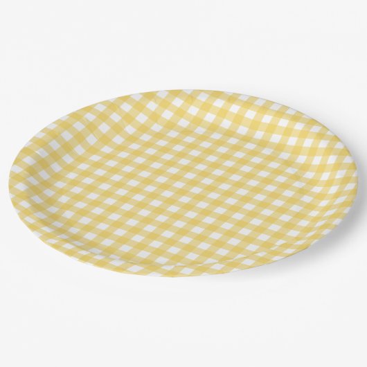 Assiettes En Carton Plaques en papier En vichy jaune Lauren (Angle)