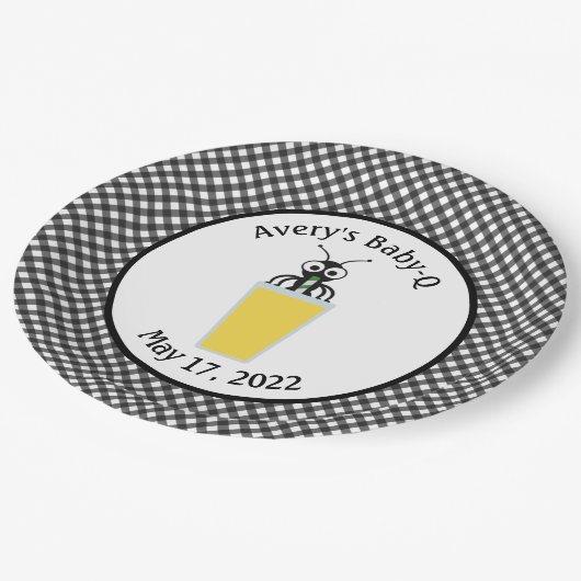 Assiettes En Carton Plaques en papier En vichy noir (Angle)