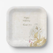 Assiettes En Carton Plaques en papier feuille d'or floue et botanique (Recto)