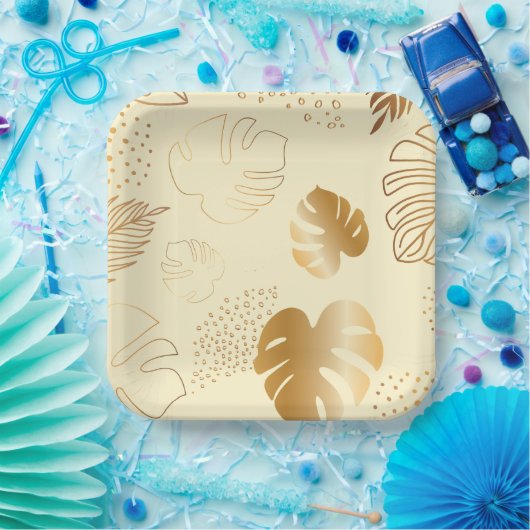 Assiettes En Carton Plaques en papier feuille jaune or (Fête)