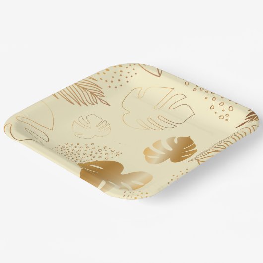 Assiettes En Carton Plaques en papier feuille jaune or (Angulaire)