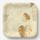 Assiettes En Carton Plaques en papier feuille jaune or (Recto)