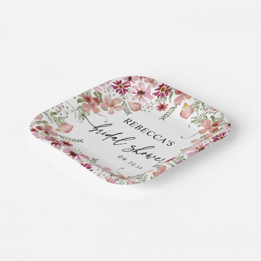 Assiettes En Carton Plaques en papier Fleur sauvage Boho rose (Angulaire)