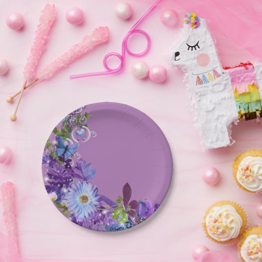 Assiettes En Carton Plaques en papier, Fleurs florales violettes (Fête)
