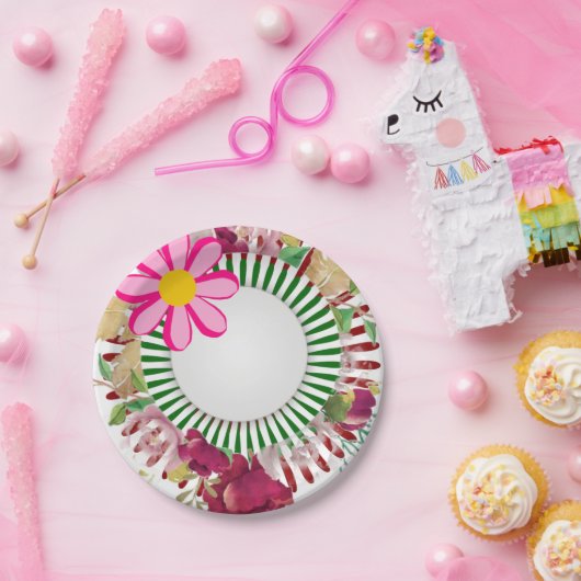 Assiettes En Carton Plaques en papier, fleurs roses (Fête)