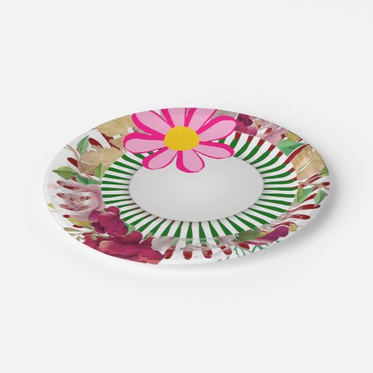 Assiettes En Carton Plaques en papier, fleurs roses (Angle)