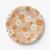 Assiettes En Carton Plaques en papier floral orange et blanc (Devant)