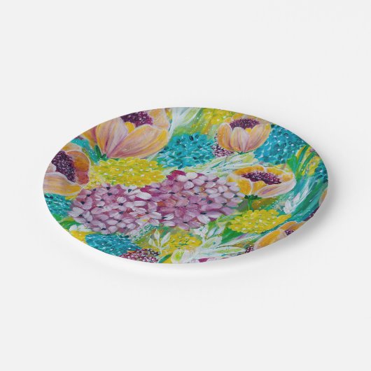 Assiettes En Carton Plaques en papier floral Symphony Hydrangea Poppy (Angle)