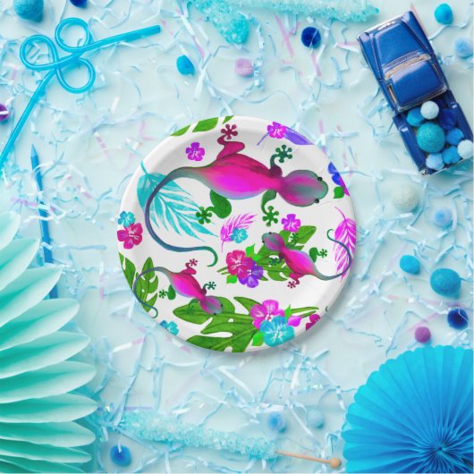 Assiettes En Carton Plaques en papier Geckos tropicales (Fête)