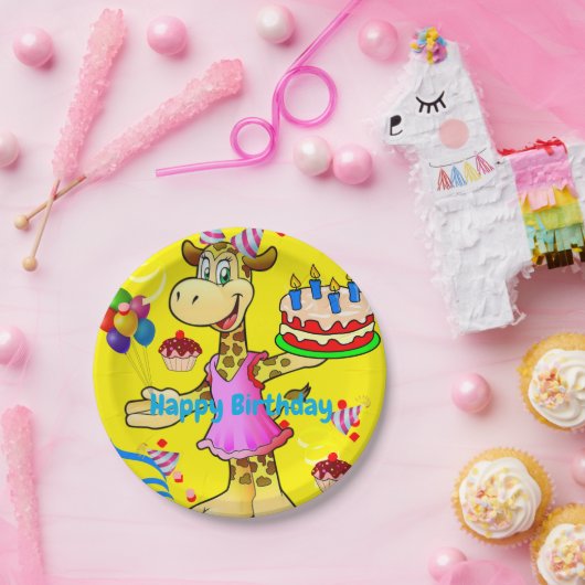 Assiettes En Carton Plaques en papier, Giraffe Joyeux gâteau d'anniver (Fête)