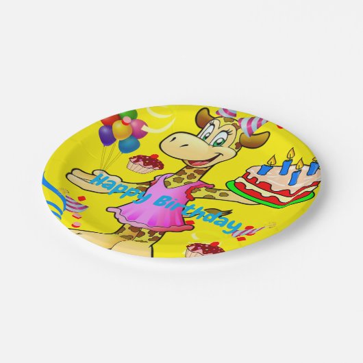 Assiettes En Carton Plaques en papier, Giraffe Joyeux gâteau d'anniver (Angle)