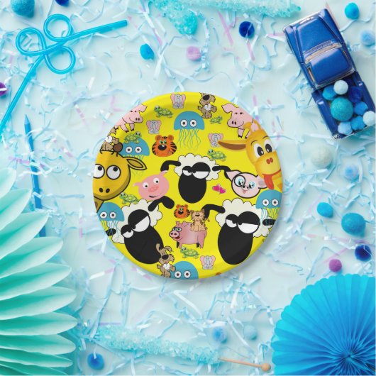 Assiettes En Carton Plaques en papier, Giraffe Porcs Eléphant Kitten C (Fête)