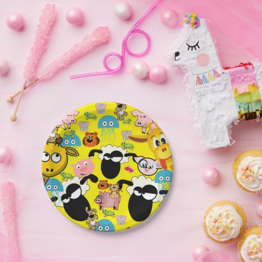 Assiettes En Carton Plaques en papier, Giraffe Porcs Eléphant Kitten C (Fête)