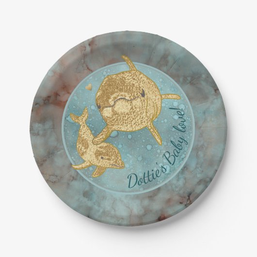 Assiettes En Carton Plaques en papier "Gold Dolphin Baby & maman" (Devant)