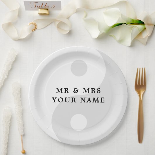 Assiettes En Carton Plaques en papier gris clair Yin Yang pour la fête (Mariage)