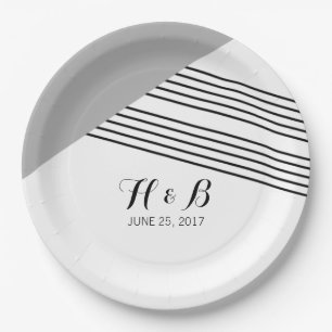 Assiettes En Carton Plaques en papier Gris géométrique