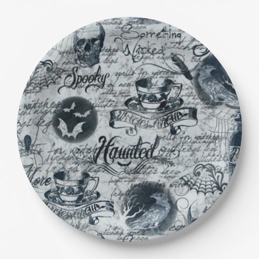 Assiettes En Carton Plaques en papier Halloween blanc et noir (Devant)