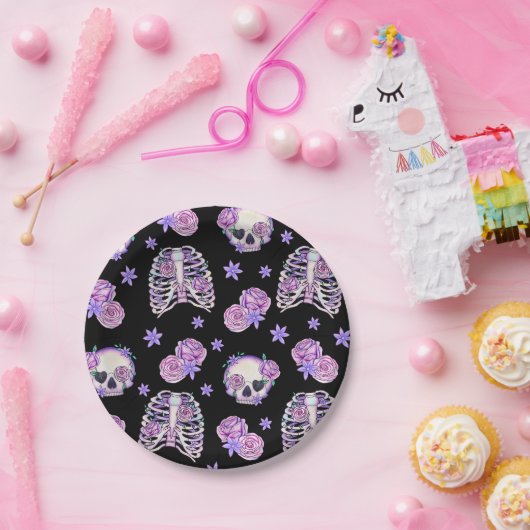 Assiettes En Carton Plaques en papier Halloween crâne rose (Fête)