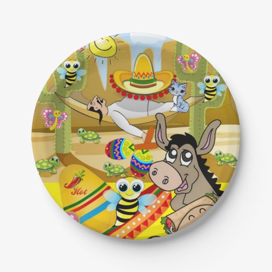 Assiettes En Carton Plaques en papier, Homme Mexicain Donkey Sun Sombr (Devant)