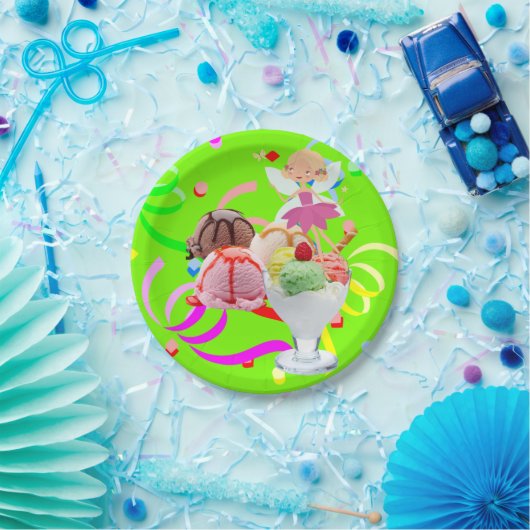 Assiettes En Carton Plaques en papier, Joyeuse crème glacée rose Fée A (Fête)