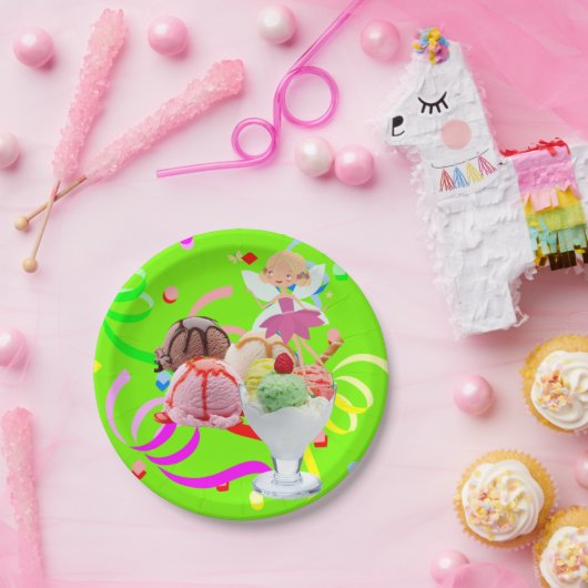 Assiettes En Carton Plaques en papier, Joyeuse crème glacée rose Fée A (Fête)