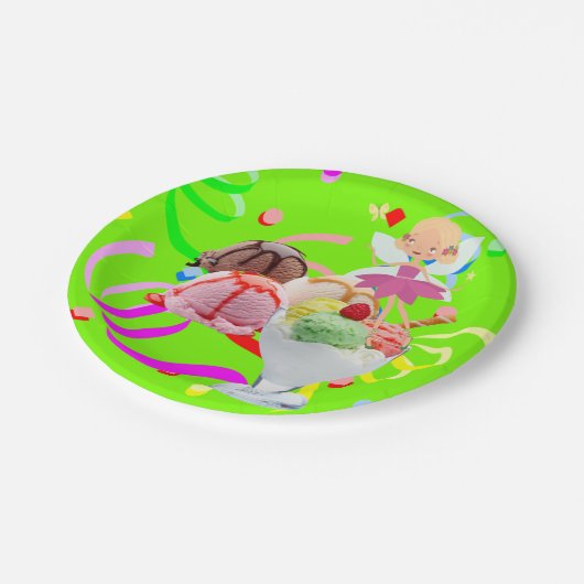Assiettes En Carton Plaques en papier, Joyeuse crème glacée rose Fée A (Angle)