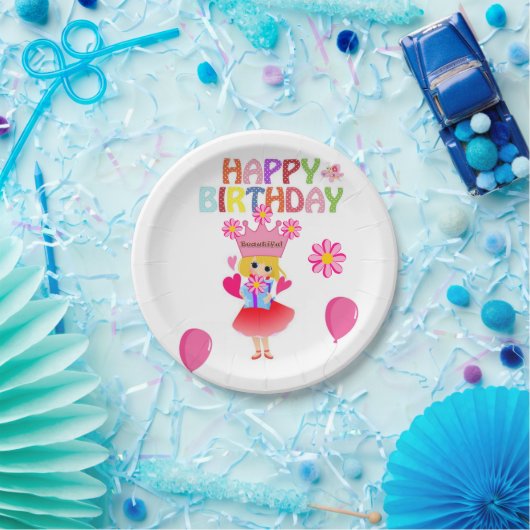 Assiettes En Carton Plaques en papier, joyeuse princesse rose d'annive (Fête)