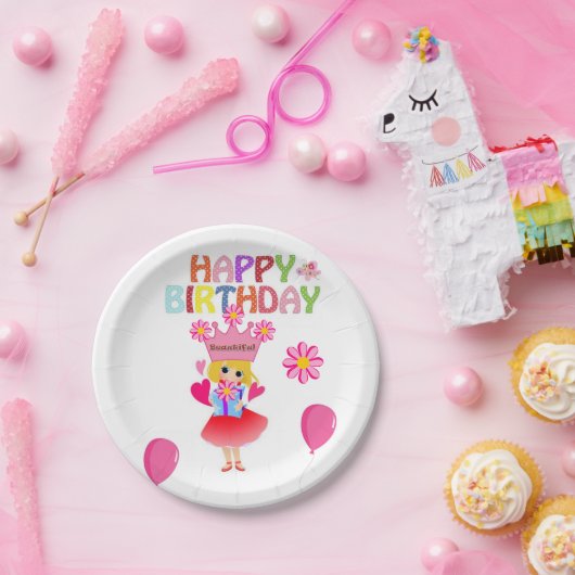Assiettes En Carton Plaques en papier, joyeuse princesse rose d'annive (Fête)