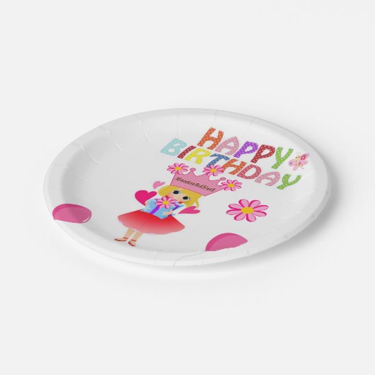 Assiettes En Carton Plaques en papier, joyeuse princesse rose d'annive (Angle)