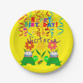 Assiettes En Carton Plaques en papier, joyeuses tortues vertes d'anniv (Devant)