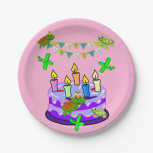 Assiettes En Carton Plaques en papier, joyeuses tortues vertes d'anniv
