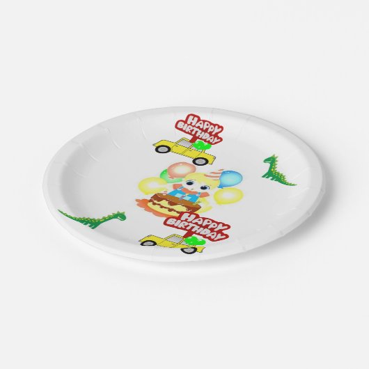 Assiettes En Carton Plaques en papier, joyeux alligator d'anniversaire (Angle)