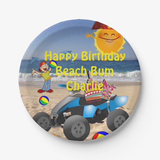 Assiettes En Carton Plaques en papier, Joyeux Anniversaire Beach Bum B (Devant)